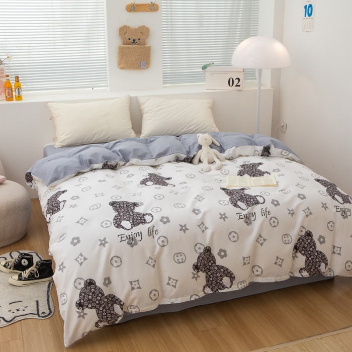 91家纺网 家纺一手货源 找家纺 黑马家居新款全棉印花喷气12868套件-单被套粉黛