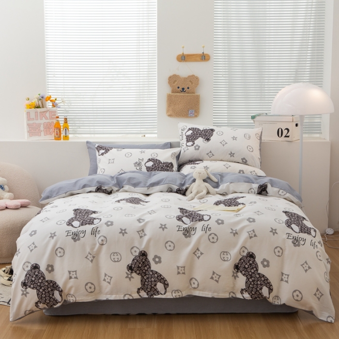 91家纺网 家纺一手货源 找家纺 黑马家居新款全棉印花喷气12868套件-单被套粉黛