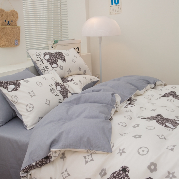 91家纺网 家纺一手货源 找家纺 黑马家居新款全棉印花喷气12868套件-单被套粉黛