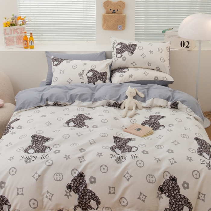 91家纺网 家纺一手货源 找家纺 黑马家居新款全棉印花喷气12868套件-单被套粉黛