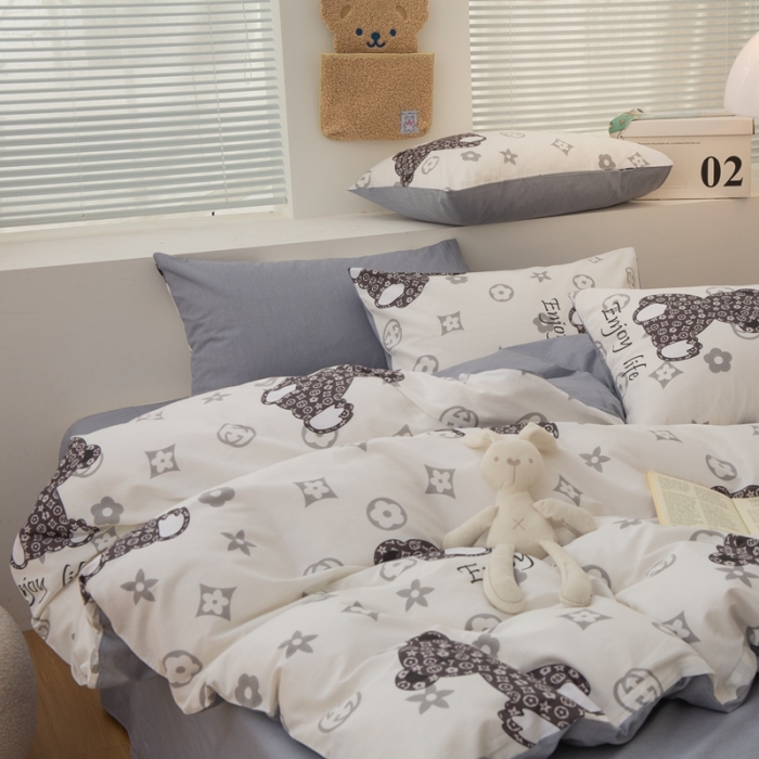 91家纺网 家纺一手货源 找家纺 黑马家居新款全棉印花喷气12868套件-单被套粉黛