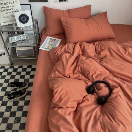 91家纺网 家纺一手货源 找家纺 （总）优色良品 2023新款110克纯色超柔褶皱水洗棉四件套