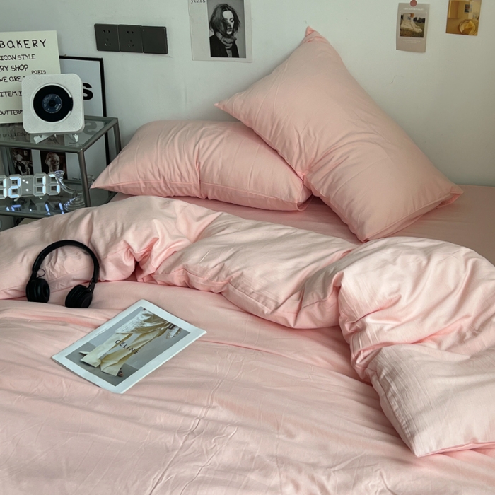 91家纺网 家纺一手货源 找家纺 （总）优色良品 2023新款110克纯色超柔褶皱水洗棉四件套