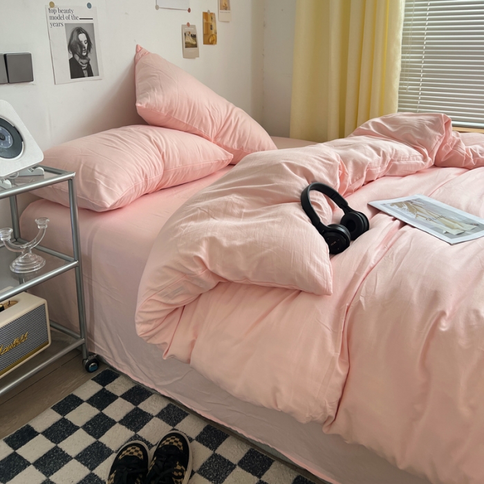 91家纺网 家纺一手货源 找家纺 （总）优色良品 2023新款110克纯色超柔褶皱水洗棉四件套