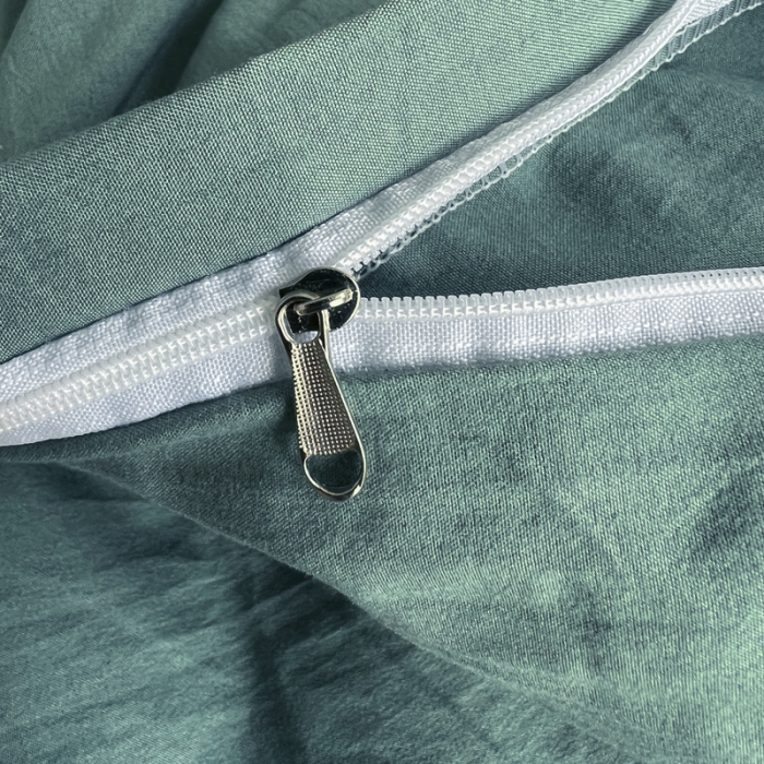 91家纺网 家纺一手货源 找家纺 优色良品 2023新款110克纯色超柔褶皱水洗棉四件套 暗夜绿