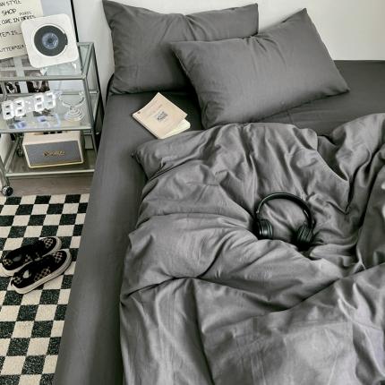 优色良品 2023新款110克纯色超柔褶皱水洗棉四件套 气质灰