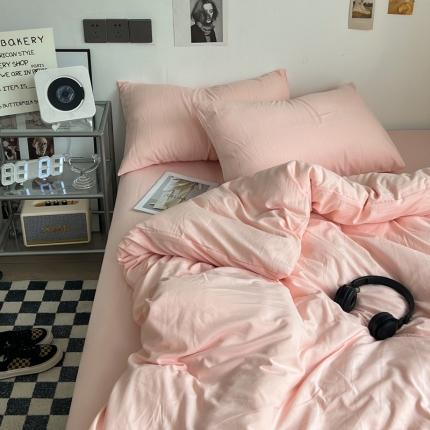 优色良品 2023新款110克纯色超柔褶皱水洗棉四件套 仙女粉