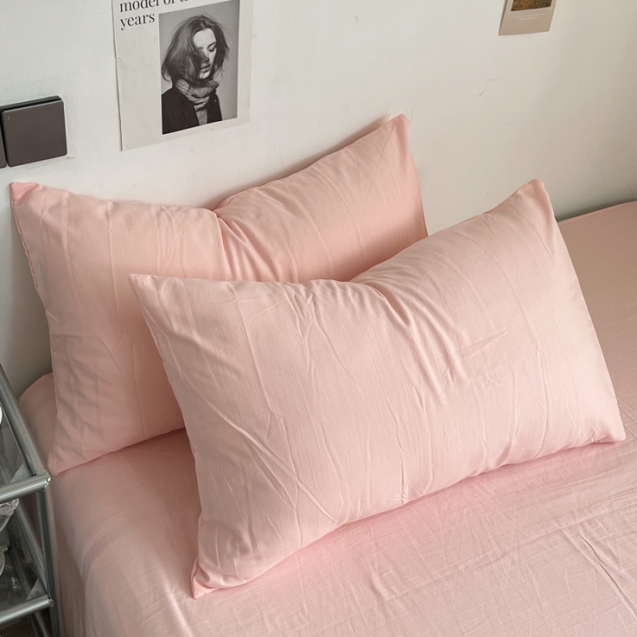 91家纺网 家纺一手货源 找家纺 优色良品 2023新款110克纯色超柔褶皱水洗棉四件套 仙女粉