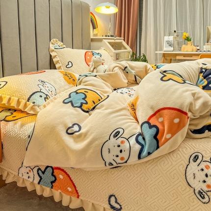 91家纺网 家纺一手货源 找家纺 （总）索飞特 2023新款牛奶绒夹棉绗缝床盖三件套四件套