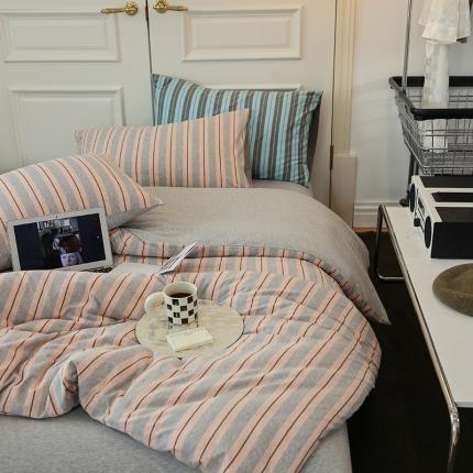 91家纺网 家纺一手货源 找家纺 尚品本色 2022秋冬英伦风针织竖条套件系列—被套 物语粉