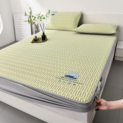 91家纺网 家纺一手货源 找家纺 好眠好梦2023A类乳胶凉席-富士山系列床笠款 富士山-豆绿