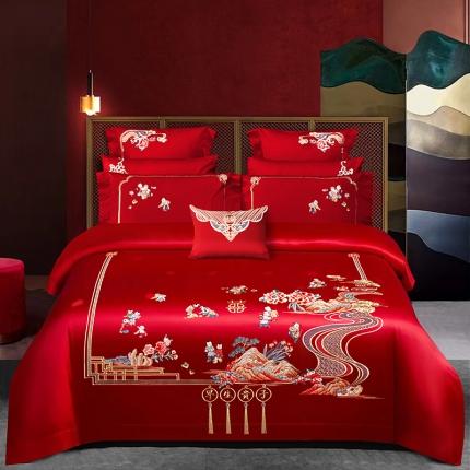 91家纺网 家纺一手货源 找家纺 （总）柏拉图 100支提花长绒棉轻奢简约婚庆四件套多件套