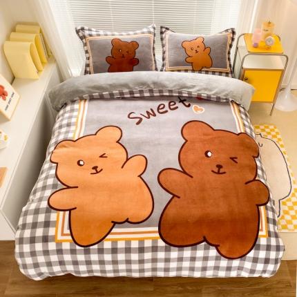 91家纺网 家纺一手货源 找家纺 （总）慕尚 2022爆款大版高克重印花牛奶绒四件套