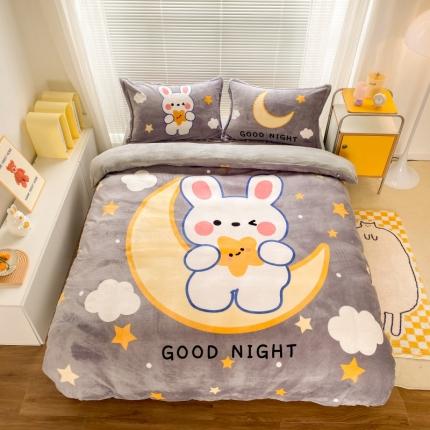 91家纺网 家纺一手货源 找家纺 （总）慕尚 2022爆款大版高克重印花牛奶绒四件套