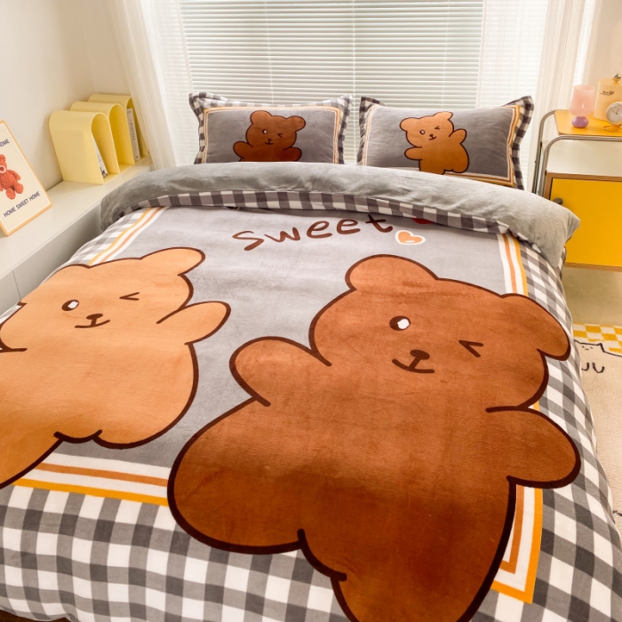 91家纺网 家纺一手货源 找家纺 慕尚 2022爆款大版高克重印花牛奶绒四件套 好朋友