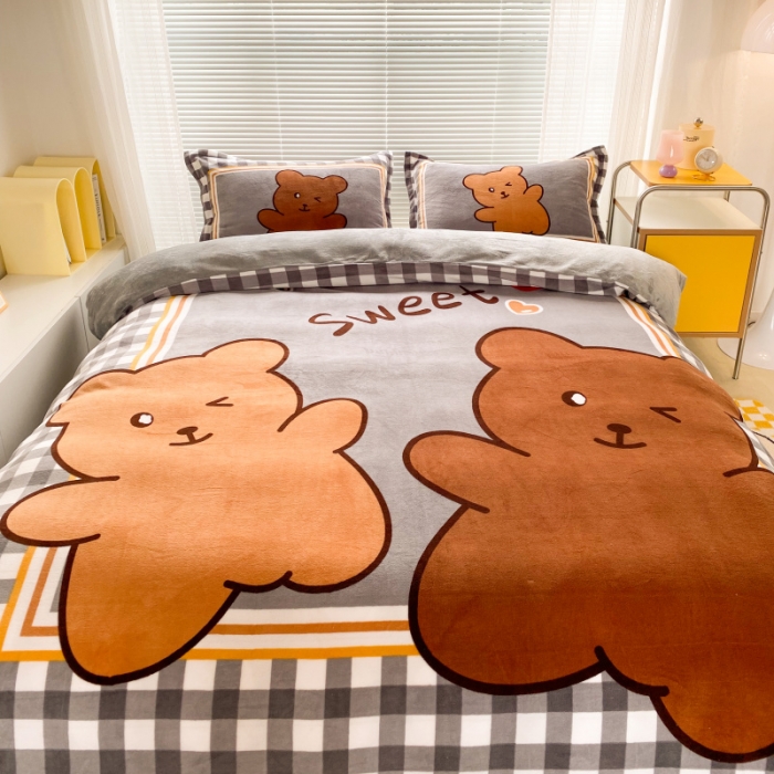 91家纺网 家纺一手货源 找家纺 慕尚 2022爆款大版高克重印花牛奶绒四件套 好朋友