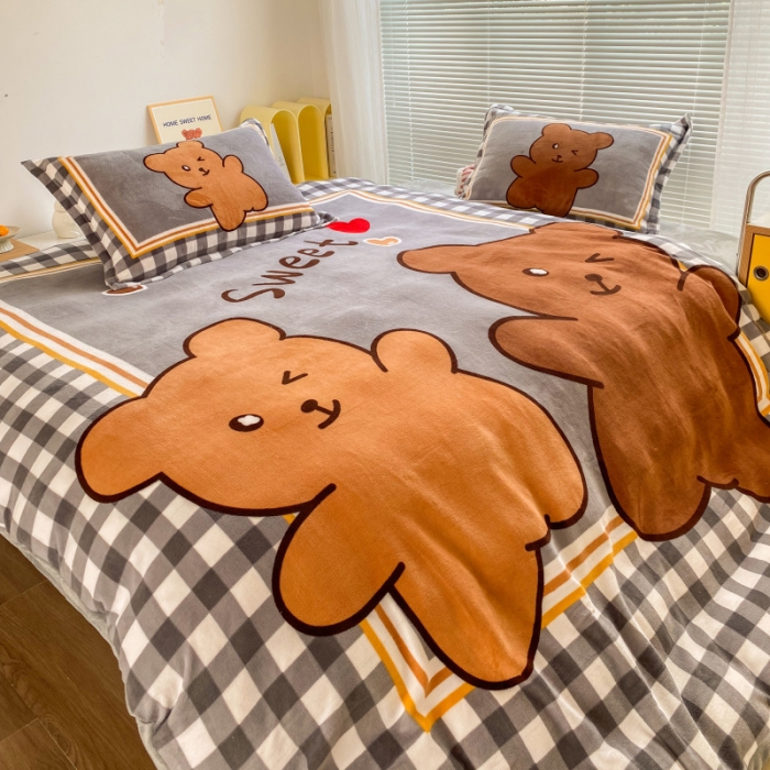 91家纺网 家纺一手货源 找家纺 慕尚 2022爆款大版高克重印花牛奶绒四件套 好朋友