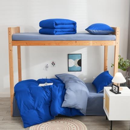 91家纺网 家纺一手货源 找家纺 啊雅家居 新款ins学生宿舍双拼纯色磨毛三件套 克莱因蓝加浅蓝灰