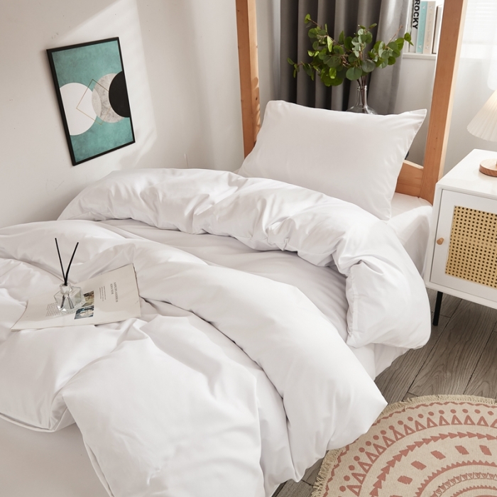 91家纺网 家纺一手货源 找家纺 啊雅家居 新款ins学生宿舍双拼纯色磨毛三件套 白色