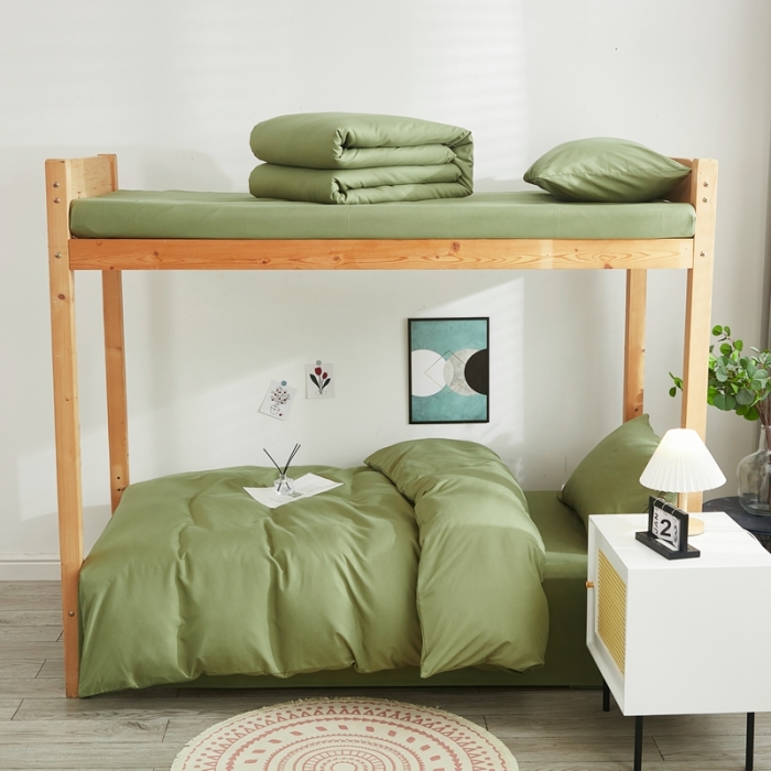 91家纺网 家纺一手货源 找家纺 啊雅家居 新款ins学生宿舍双拼纯色磨毛三件套 草绿