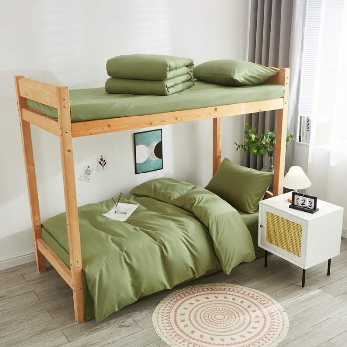 91家纺网 家纺一手货源 找家纺 啊雅家居 新款ins学生宿舍双拼纯色磨毛三件套 草绿