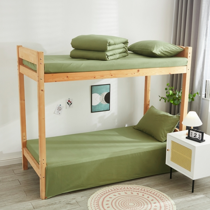 91家纺网 家纺一手货源 找家纺 啊雅家居 新款ins学生宿舍双拼纯色磨毛三件套 草绿