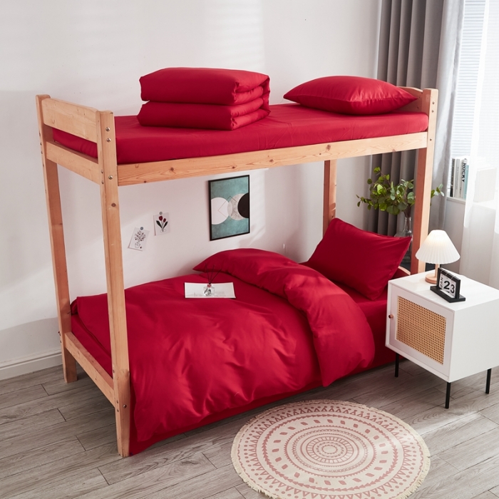 91家纺网 家纺一手货源 找家纺 啊雅家居 新款ins学生宿舍双拼纯色磨毛三件套 红色