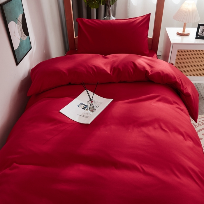 91家纺网 家纺一手货源 找家纺 啊雅家居 新款ins学生宿舍双拼纯色磨毛三件套 红色