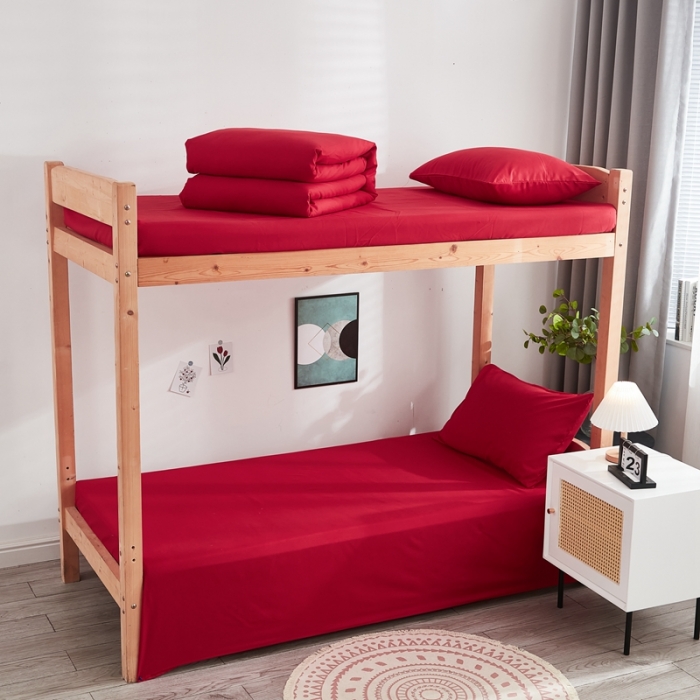 91家纺网 家纺一手货源 找家纺 啊雅家居 新款ins学生宿舍双拼纯色磨毛三件套 红色