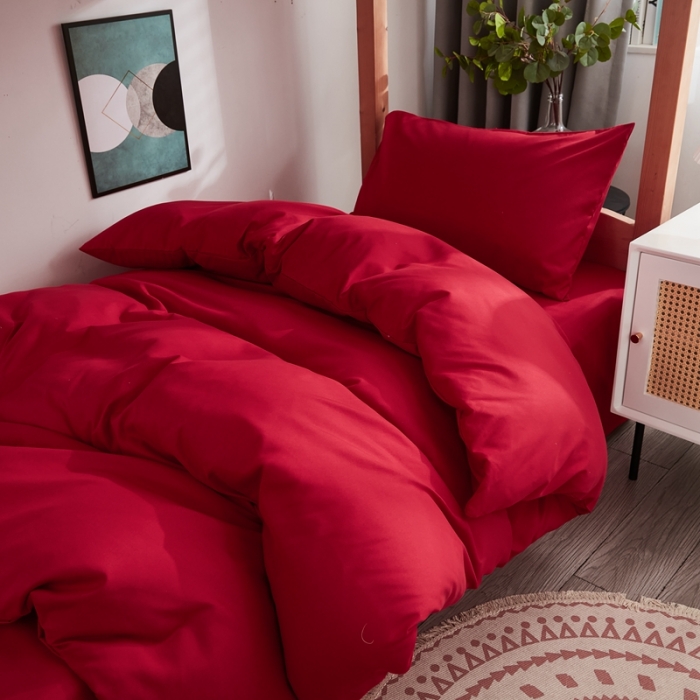 91家纺网 家纺一手货源 找家纺 啊雅家居 新款ins学生宿舍双拼纯色磨毛三件套 红色