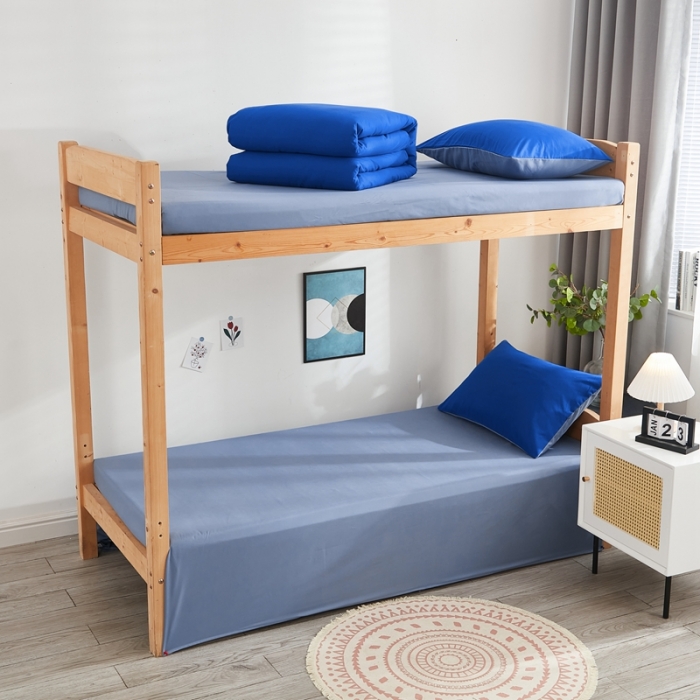 91家纺网 家纺一手货源 找家纺 啊雅家居 新款ins学生宿舍双拼纯色磨毛三件套 克莱因蓝加浅蓝灰