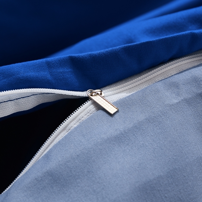 91家纺网 家纺一手货源 找家纺 啊雅家居 新款ins学生宿舍双拼纯色磨毛三件套 克莱因蓝加浅蓝灰