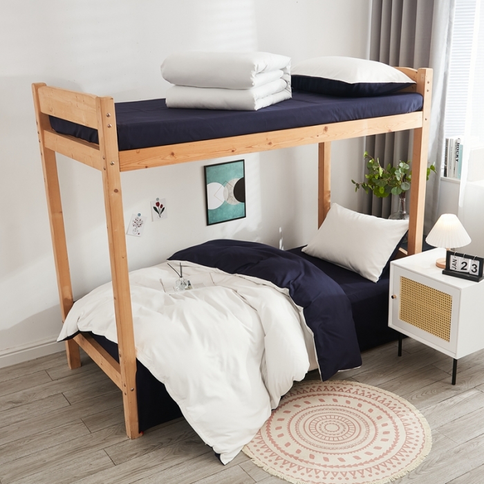 91家纺网 家纺一手货源 找家纺 啊雅家居 新款ins学生宿舍双拼纯色磨毛三件套 米白加藏青