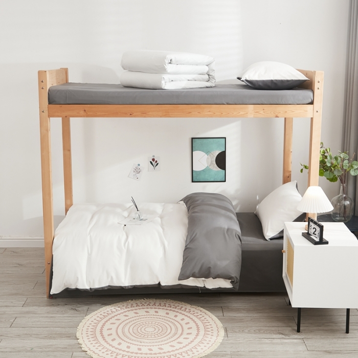 91家纺网 家纺一手货源 找家纺 啊雅家居 新款ins学生宿舍双拼纯色磨毛三件套 米白加深灰