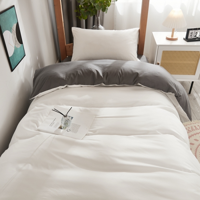 91家纺网 家纺一手货源 找家纺 啊雅家居 新款ins学生宿舍双拼纯色磨毛三件套 米白加深灰