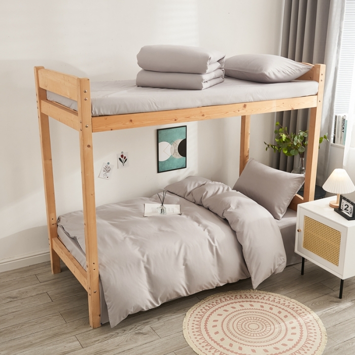 91家纺网 家纺一手货源 找家纺 啊雅家居 新款ins学生宿舍双拼纯色磨毛三件套 浅灰