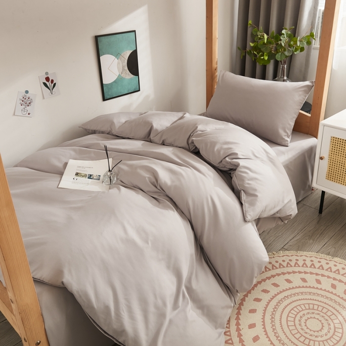 91家纺网 家纺一手货源 找家纺 啊雅家居 新款ins学生宿舍双拼纯色磨毛三件套 浅灰