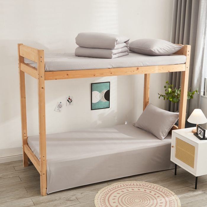 91家纺网 家纺一手货源 找家纺 啊雅家居 新款ins学生宿舍双拼纯色磨毛三件套 浅灰