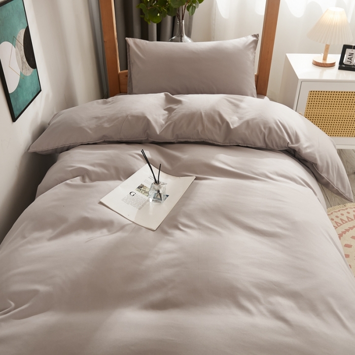 91家纺网 家纺一手货源 找家纺 啊雅家居 新款ins学生宿舍双拼纯色磨毛三件套 浅灰