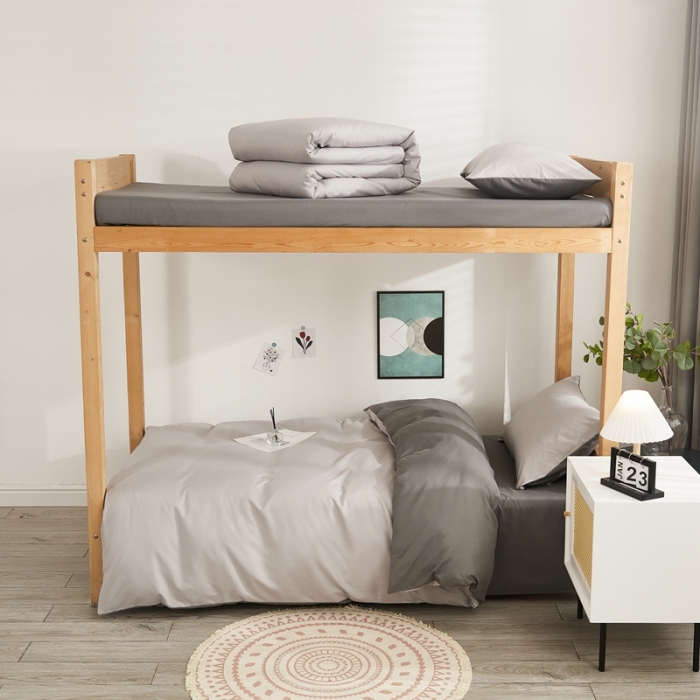 91家纺网 家纺一手货源 找家纺 啊雅家居 新款ins学生宿舍双拼纯色磨毛三件套 浅灰加深灰