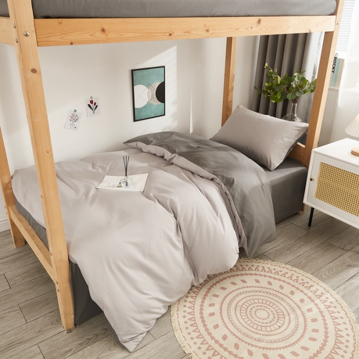 91家纺网 家纺一手货源 找家纺 啊雅家居 新款ins学生宿舍双拼纯色磨毛三件套 浅灰加深灰