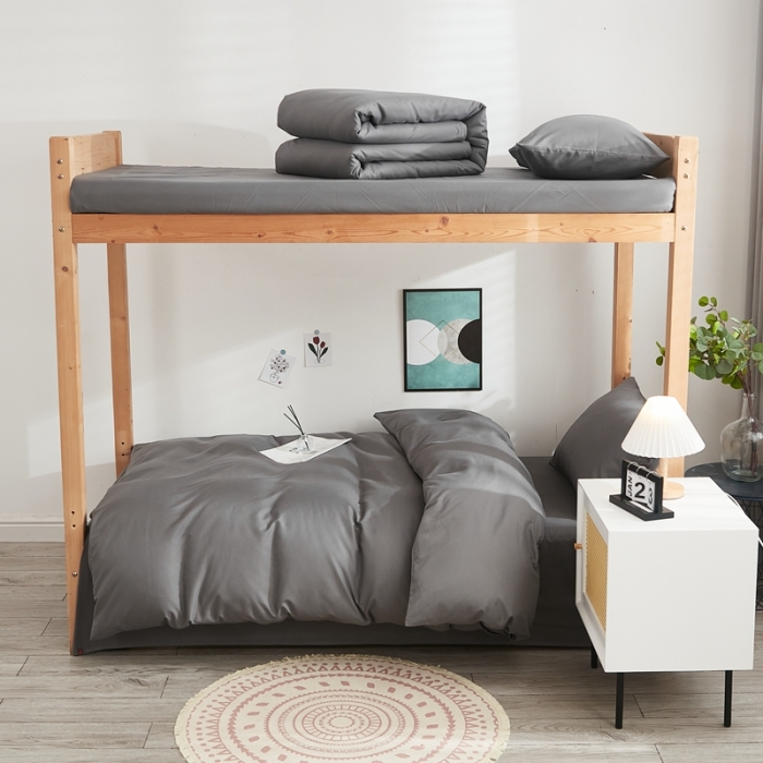 91家纺网 家纺一手货源 找家纺 啊雅家居 新款ins学生宿舍双拼纯色磨毛三件套 深灰