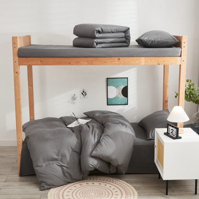 91家纺网 家纺一手货源 找家纺 啊雅家居 新款ins学生宿舍双拼纯色磨毛三件套 深灰