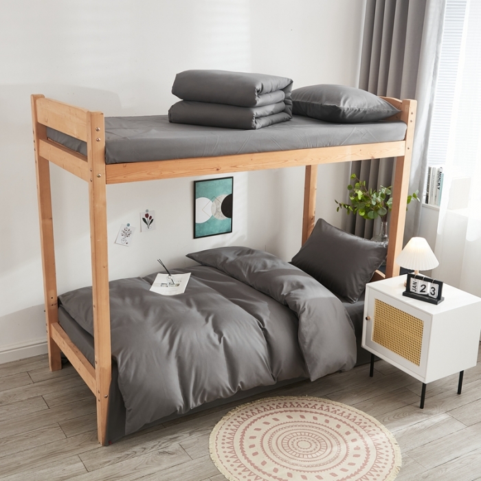 91家纺网 家纺一手货源 找家纺 啊雅家居 新款ins学生宿舍双拼纯色磨毛三件套 深灰