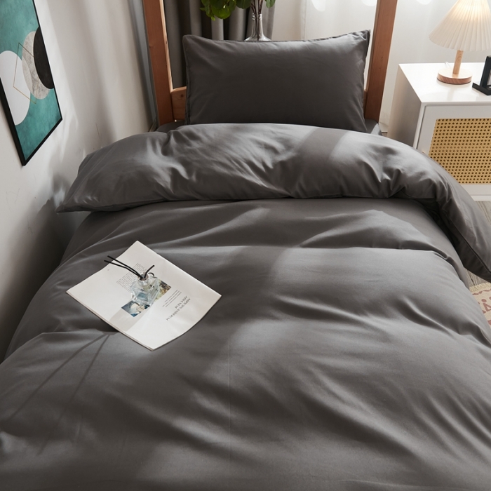 91家纺网 家纺一手货源 找家纺 啊雅家居 新款ins学生宿舍双拼纯色磨毛三件套 深灰