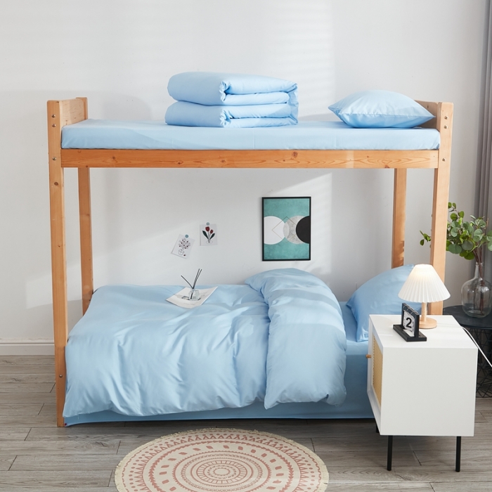 91家纺网 家纺一手货源 找家纺 啊雅家居 新款ins学生宿舍双拼纯色磨毛三件套 天空兰