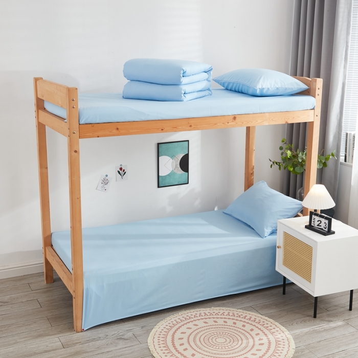 91家纺网 家纺一手货源 找家纺 啊雅家居 新款ins学生宿舍双拼纯色磨毛三件套 天空兰