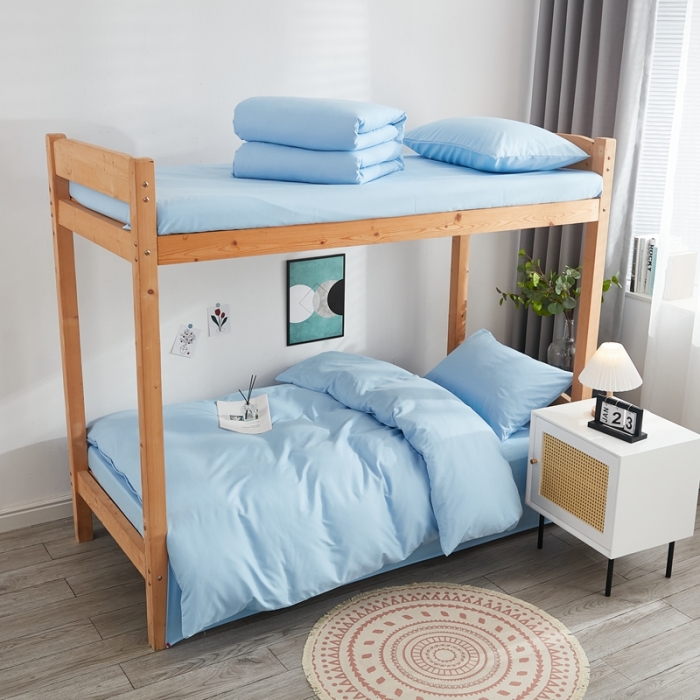 91家纺网 家纺一手货源 找家纺 啊雅家居 新款ins学生宿舍双拼纯色磨毛三件套 天空兰