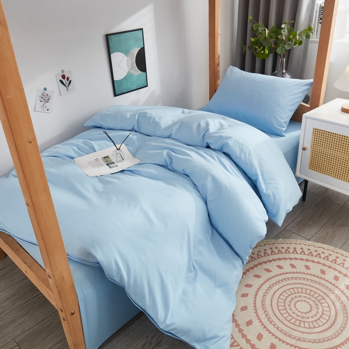91家纺网 家纺一手货源 找家纺 啊雅家居 新款ins学生宿舍双拼纯色磨毛三件套 天空兰