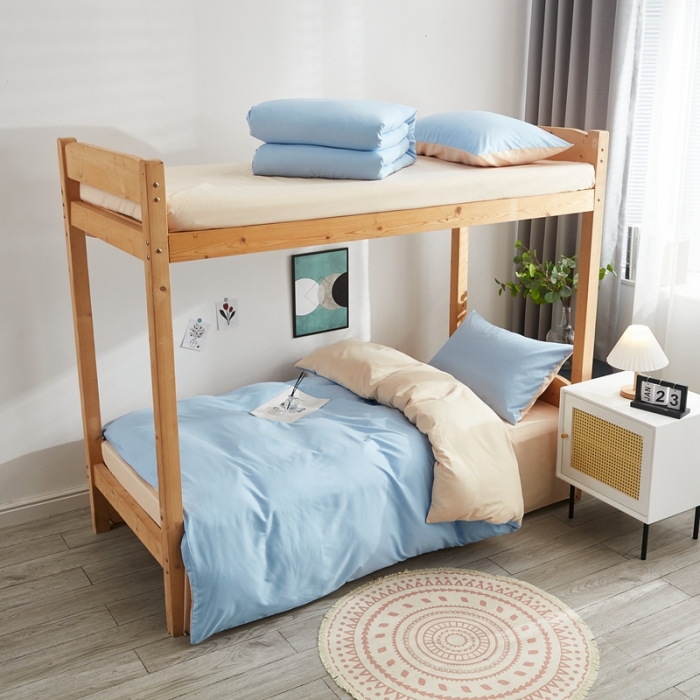 91家纺网 家纺一手货源 找家纺 啊雅家居 新款ins学生宿舍双拼纯色磨毛三件套 天空兰加黄